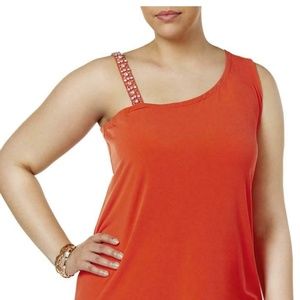 💋 INC Tropic Heat Embellished One Shoulder Top 1X